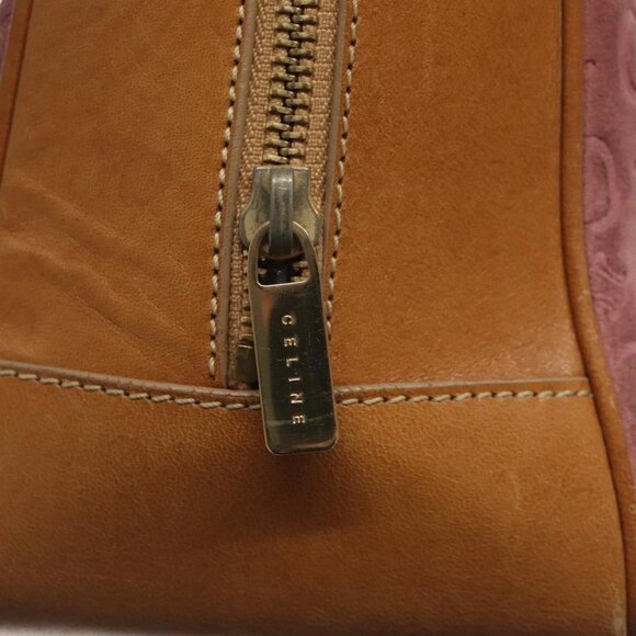 CELINE C Macadam Canvas Hand Bag Suede Pink Gold Auth - Picture 8 of 16